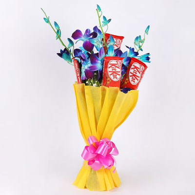 "Flower bouquet of Purple Orchids with Chocos - Click here to View more details about this Product